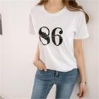 Round-neck Sequined-lettering T-shirt