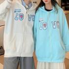Couple Matching Lettering Zipped Hoodie