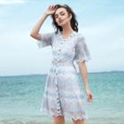 Short-sleeve Lace Floral Print Dress