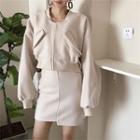 Set: Buttoned Puff-sleeve Jacket + Asymmetrical Mini H-line Skirt