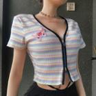Short-sleeve Cropped Striped Knit Top Stripes - Multicolor - One Size