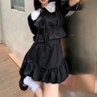 Short-sleeve Ruffle Trim Top / Ruffle A-line Skirt