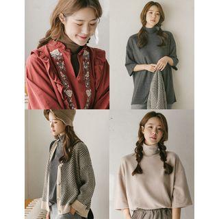 Mock-neck Short-sleeve Napped Top