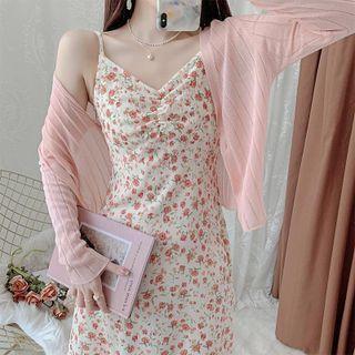 Spaghetti-strap Flora Print Midi A-line Dress
