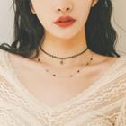 Crystal Pendant Layered Choker Necklace As Shown In Figure - One Size