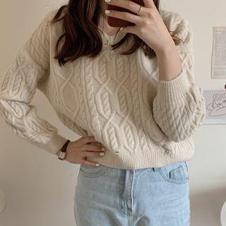 V-neck Cable Knitted Crop Sweater