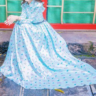 Long-sleeve Printed Ruffled Maxi Dress