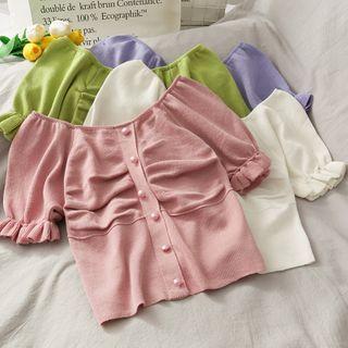Wide-neck Ruched Light Knit Top In 8 Colors