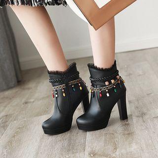 Block-heel Beaded Short Boots