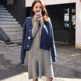 Set: Long Sleeve Knit Dress + Knit Cardigan