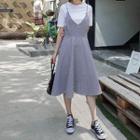 Set: Spaghetti-strap Gingham Dress + T-shirt