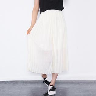 Band-waist Accordion-pleat Long Skirt