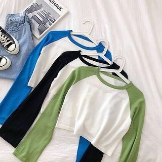 Color-block Crewneck Knit Long-sleeve Top