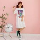 3/4-sleeve Printed Midi T-shirt Dress