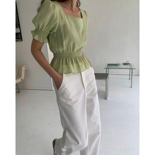 Square-neck Smocked-trim Top