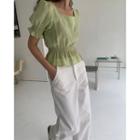 Square-neck Smocked-trim Top