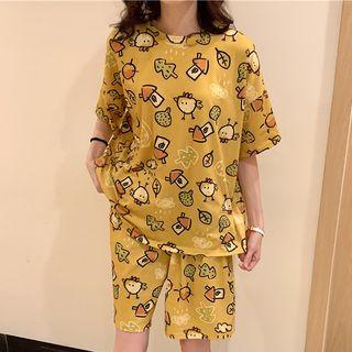 Short-sleeve Printed Loungewear Set Chicken - Yellow - One Size