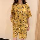 Short-sleeve Printed Loungewear Set Chicken - Yellow - One Size