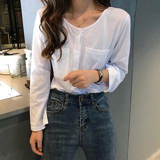 Long-sleeve Dual-pocket T-shirt White - One Size
