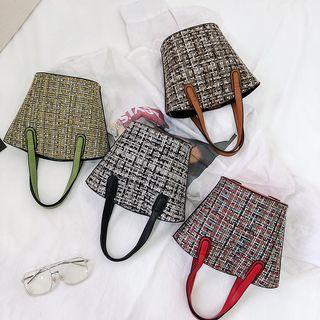 Plaid Faux Leather Bucket Bag