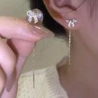 Rhinestone Bow Drop Earring 1 Pair - Gold & Transparent - One Size