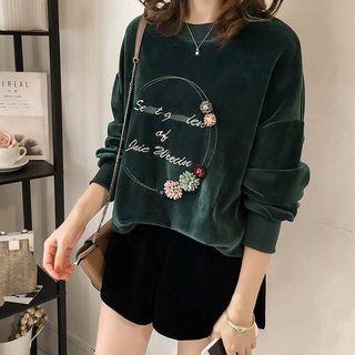 Flower Applique Velvet Sweatshirt