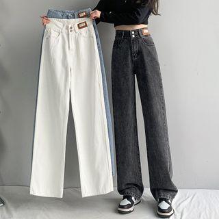 High Waist Applique Loose Fit Jeans