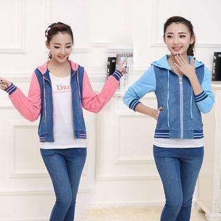 Set: Paneled Hooded Zip Jacket + Drawstring Paneled Pants
