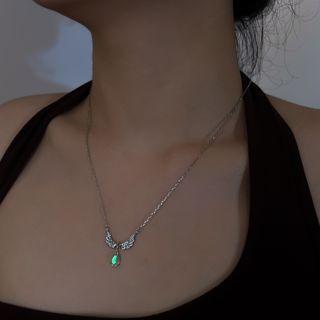Wings Rhinestone Pendant Stainless Steel Necklace