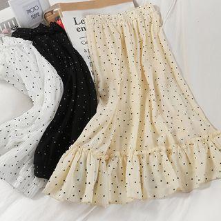 Dotted Ruffled Midi A-line Skirt