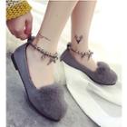Beaded Ankle Strap Faux Fur Flats