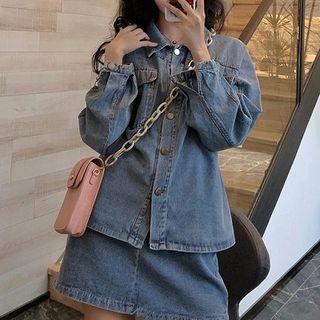 Button Denim Jacket / Mini A-line Skirt