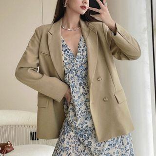 Long-sleeve Lapel Plain Padded Shoulder Blazer