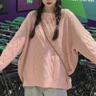 Round-neck Knit Top Pink - One Size