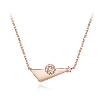 925 Sterling Silver Plated Rose Gold Simple Fashion Geometric Flower Necklace With Cubic Zirconia Rose Gold - One Size
