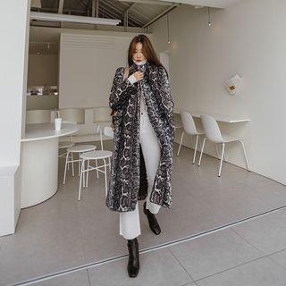 Peak-lapel Faux-fur Python Coat Black - One Size