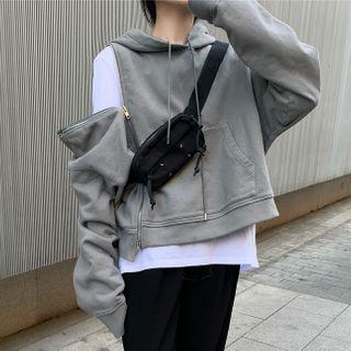 Zip Detail Hoodie As Shown In Figure - One Size