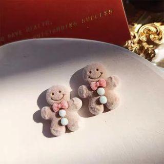 Gingerbread Man Stud Earring 1 Pair - Silver Stud - Khaki - One Size