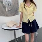Short-sleeve Pleated Shirt Yellow - One Size