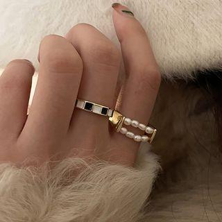 Freshwater Pearl Ring / Checkerboard Open Ring