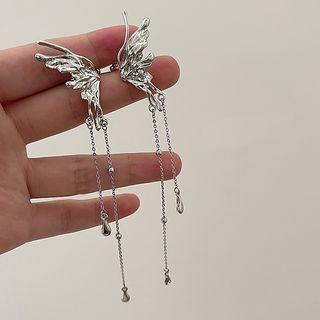 Buttoned Rhinestone Alloy Fringed Cuff Earring