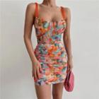 Chain Strap Floral Print Bodycon Dress