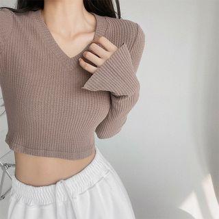 Waffle V-neck Crop Top