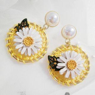Faux Pearl Daisy Dangle Earring 1 Pair - White Daisy - Yellow - One Size