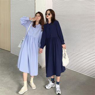 Long-sleeve Round Neck Plain A-line Dress