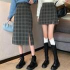 Plaid High-waist Split Mini Skirt / Midi Skirt