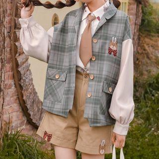 Plaid Panel Button Jacket / Print Shirt / Shorts