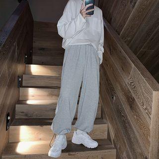 High-waist Drawstring Plain Sweatpants