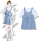 Mock Two-piece 3/4-sleeve Letter A-line Mini Dress