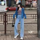 Striped Camisole Top / Light Jacket / Straight Fit Jeans